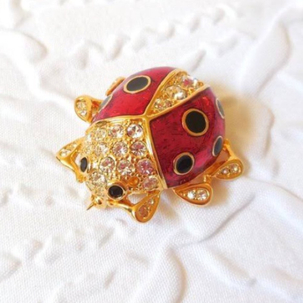 Vintage Gold Metal Ladybug Pin